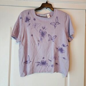 Vtg Alfred Dunner Short Sleeve Sweater Shirt Women's XL Purple Butterfly Cottage